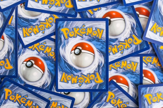 Pokemon cards in a pile