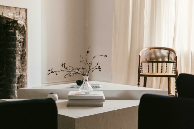 A vase on a coffee table 