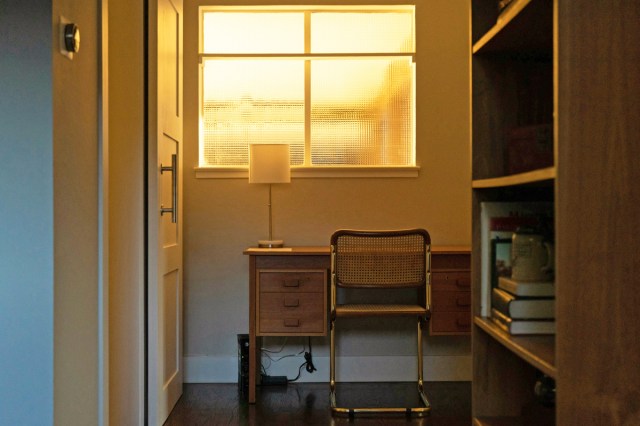 A chair and a wooden desk