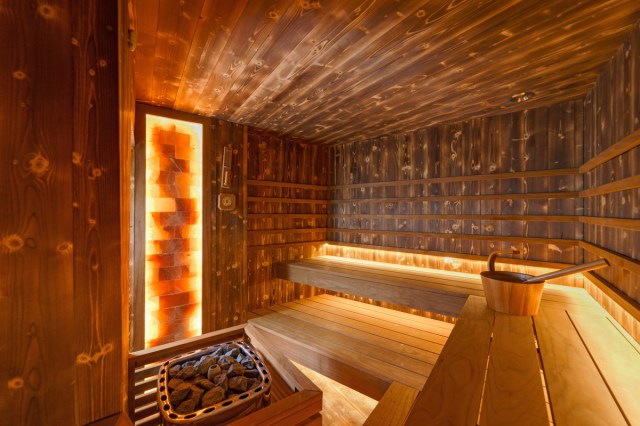 The interior of a sauna